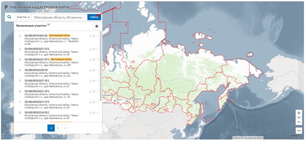 Карта для поиска объекта недвижимости по координатам