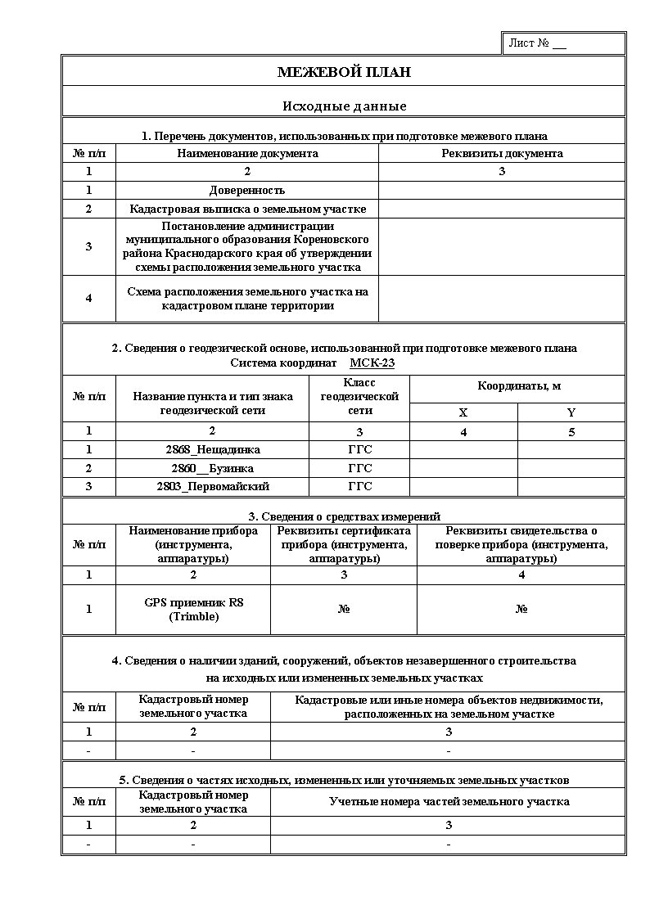 межевой план образец